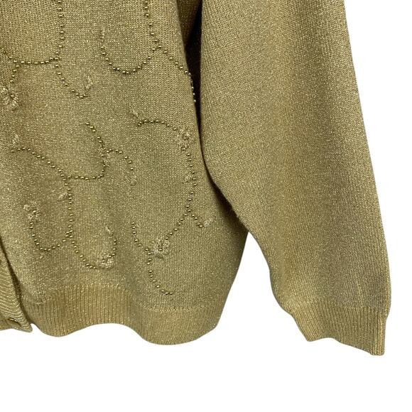 Vintage Dress Barn Cardigan Sweater Gold Knit Embroidered Beaded Women's L - Picture 5 of 6